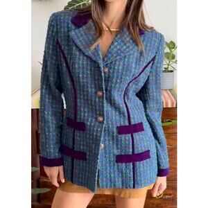 Howard Wolf made in USA wool size 8 blazer blue purple velvet tweed vintage